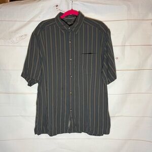 REI Men's Blue and Brown Striped Casual Shirt